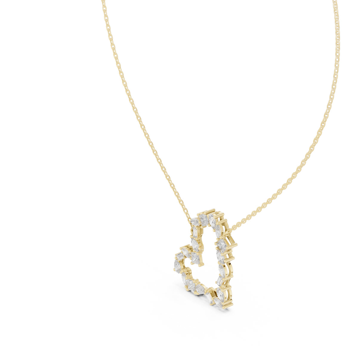 Multi-Shape Fancy Cut Lab Grown Diamond Open Heart Pendant in Gold