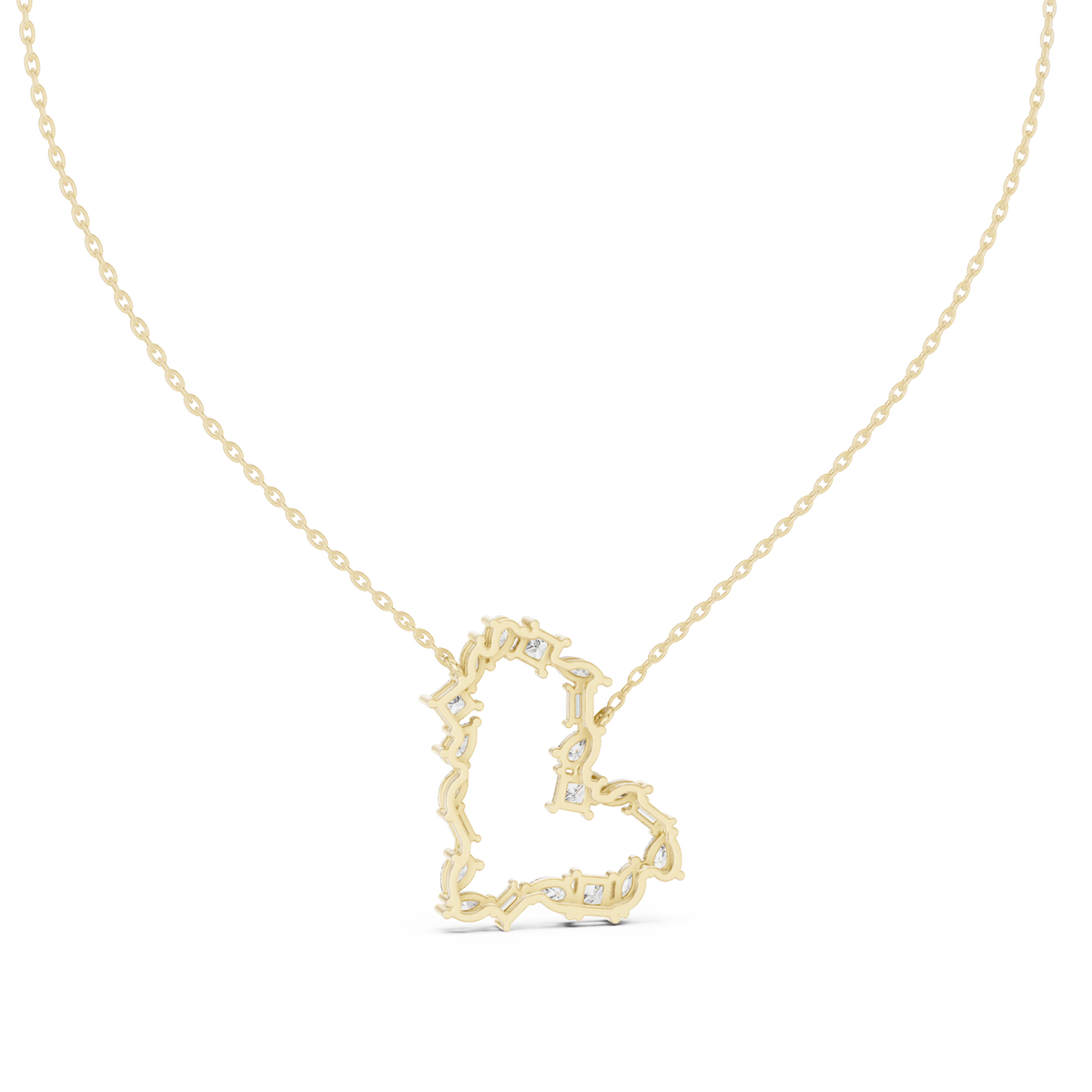 Multi-Shape Fancy Cut Lab Grown Diamond Open Heart Pendant in Gold