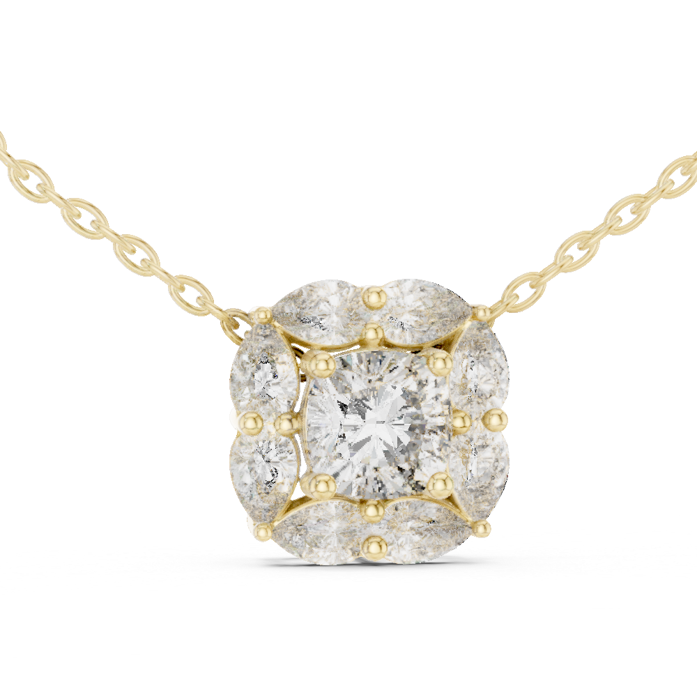 Cushion Cut Lab Grown Diamond Floral Pear Halo Pendant