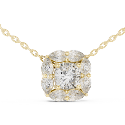 Cushion Cut Lab Grown Diamond Floral Pear Halo Pendant