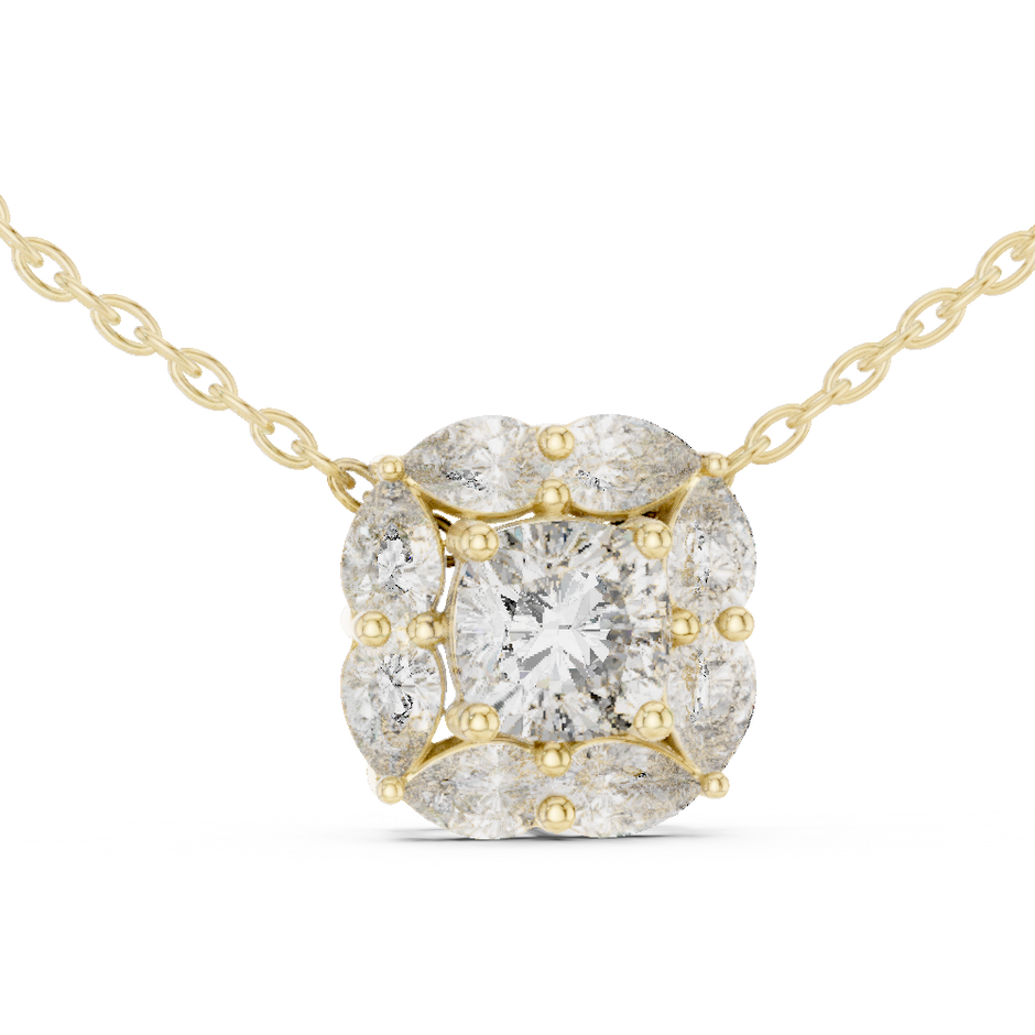 Cushion Cut Lab Grown Diamond Floral Pear Halo Pendant