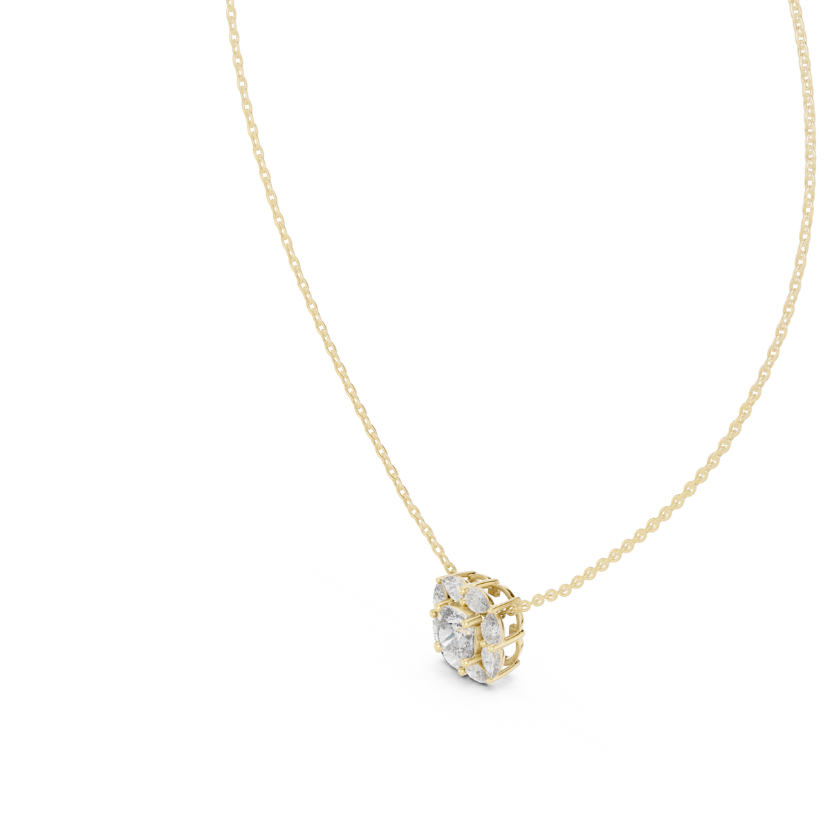 Cushion Cut Lab Grown Diamond Floral Pear Halo Pendant