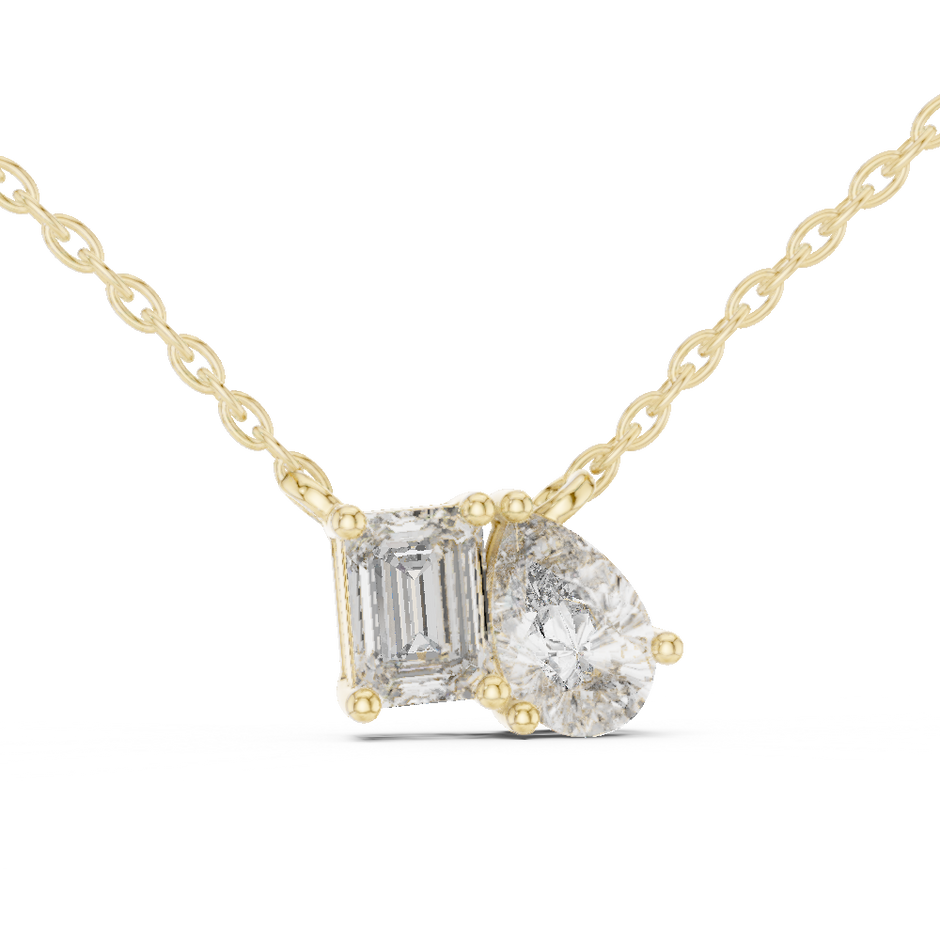 Emerald & Pear Cut Lab Grown Diamond "Toi et Moi" Pendant