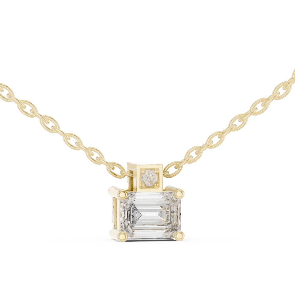 East-West Emerald Cut Lab Grown Diamond Solitaire Pendant with Accent Bail