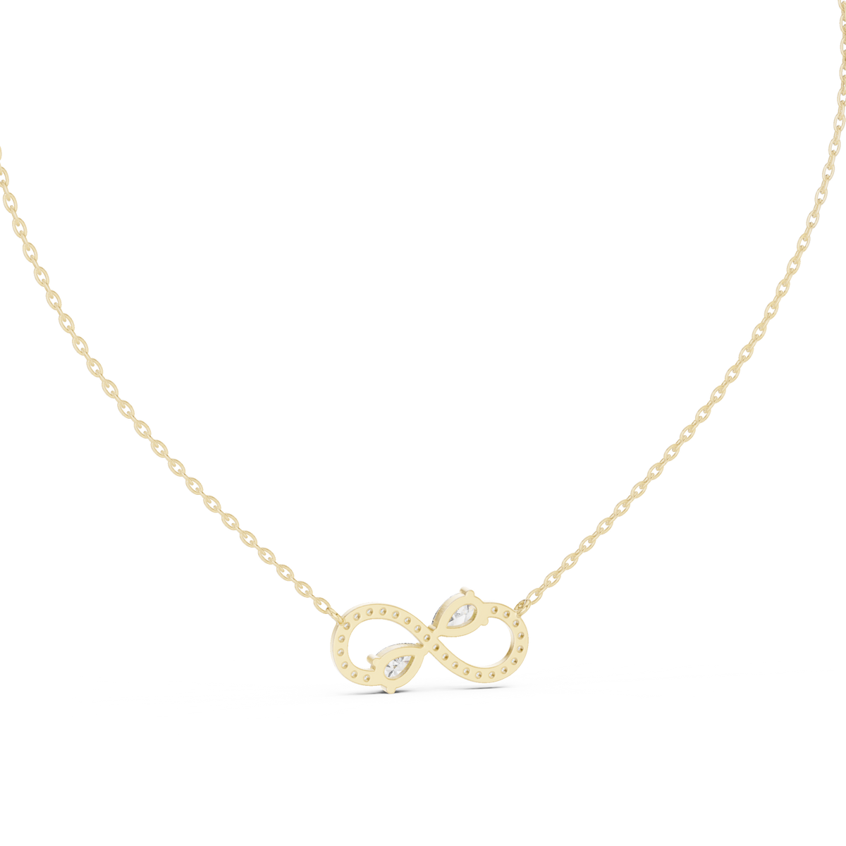 Dual Pear Cut Lab Grown Diamond Pave Infinity Ribbon Pendant