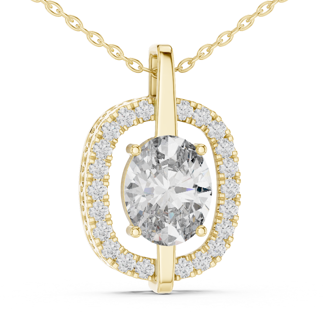 Oval Cut Lab Grown Diamond Floating Medallion Halo Pendant