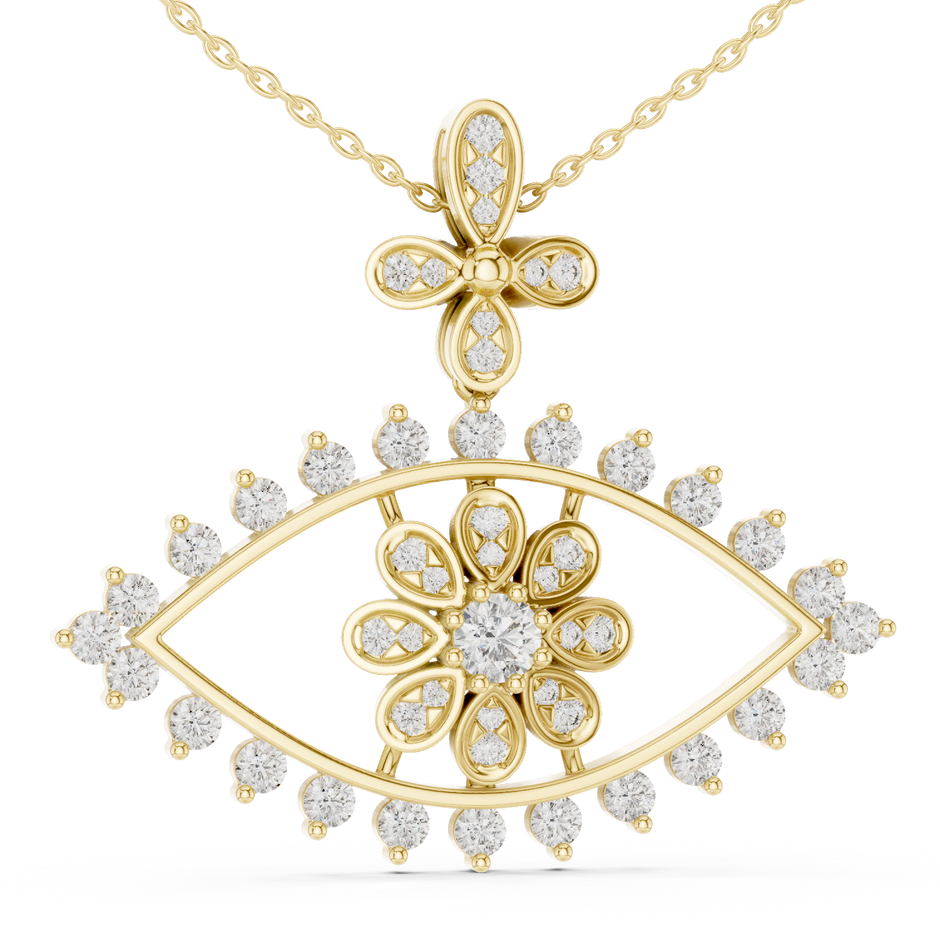 Diamond Floral Blossom Evil Eye Talisman Pendant