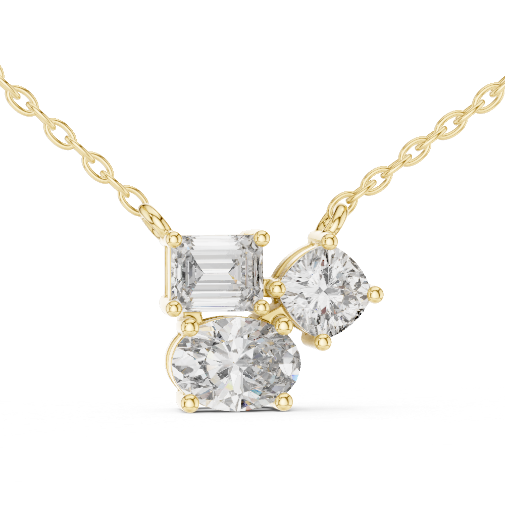 Three-Stone Emerald, Cushion & Oval Cut Lab Grown Diamond Cluster Pendant
