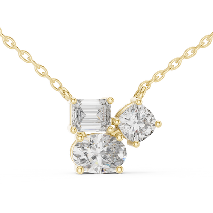 Three-Stone Emerald, Cushion & Oval Cut Lab Grown Diamond Cluster Pendant