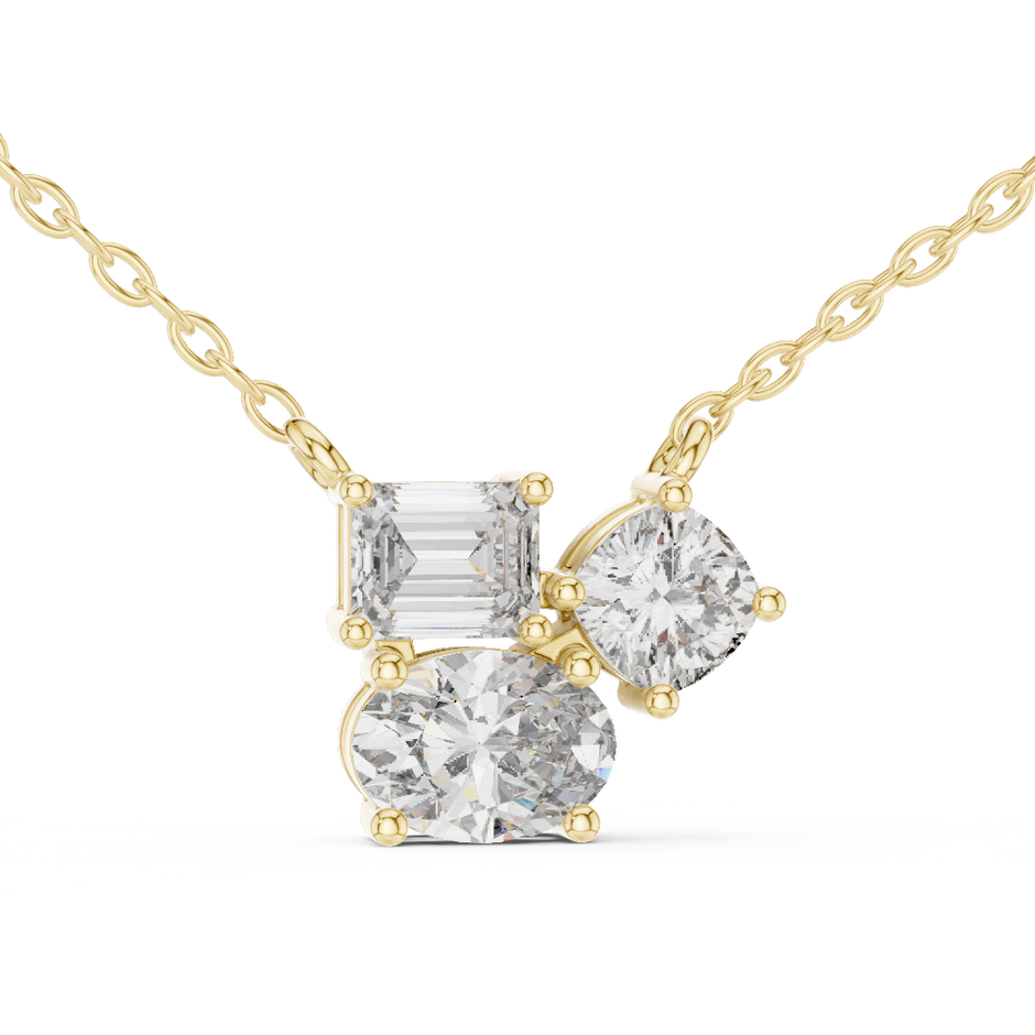 Three-Stone Emerald, Cushion & Oval Cut Lab Grown Diamond Cluster Pendant