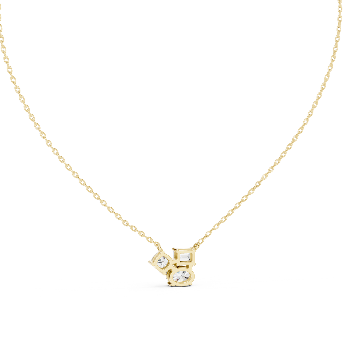 Three-Stone Emerald, Cushion & Oval Cut Lab Grown Diamond Cluster Pendant