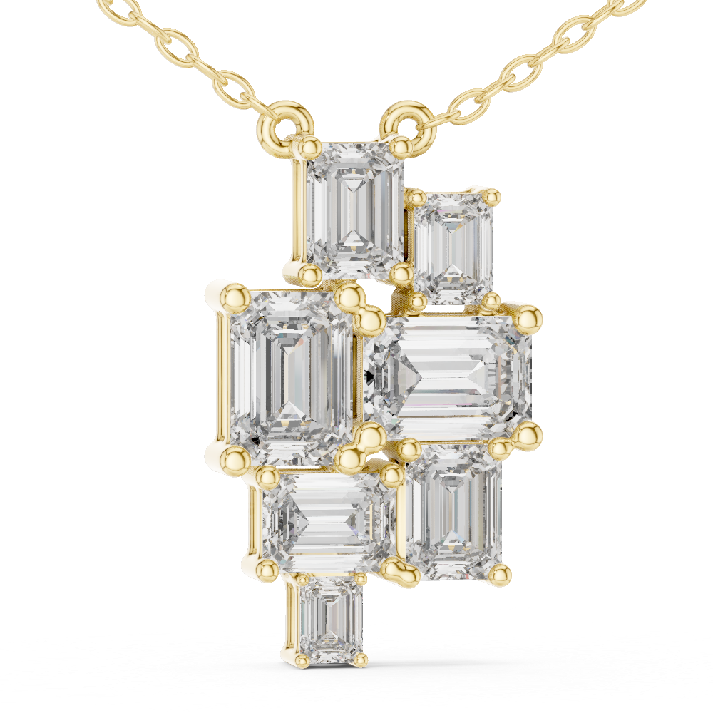 Multi-Stone Emerald Cut Lab Grown Diamond Geometric Cluster Pendant