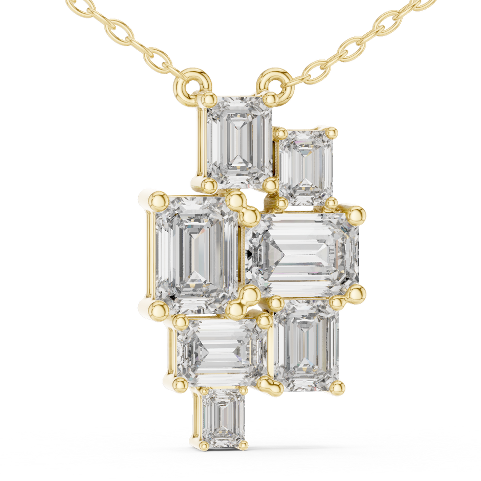 Multi-Stone Emerald Cut Lab Grown Diamond Geometric Cluster Pendant