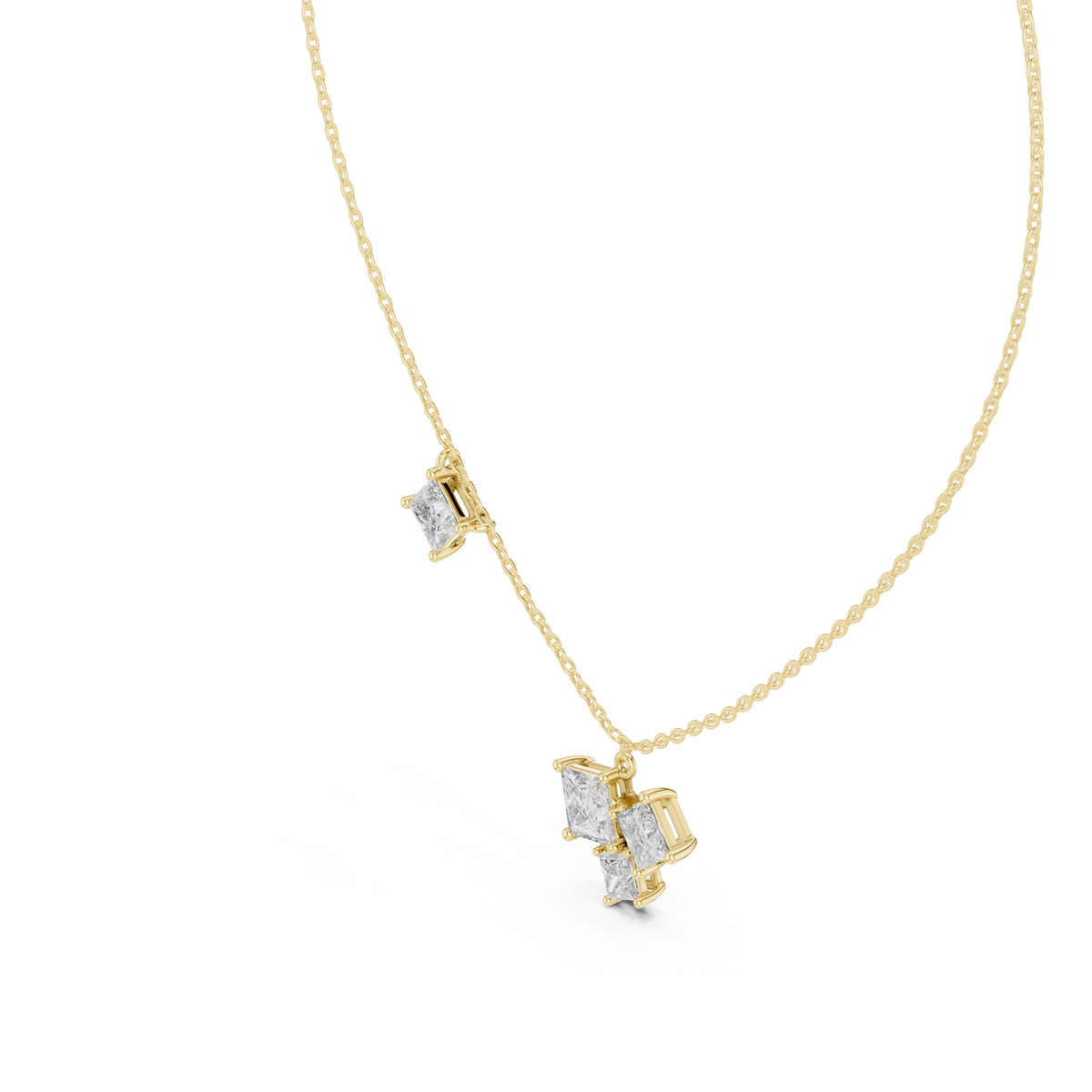Princess Cut Lab Grown Diamond Station & Cluster Drops Pendant