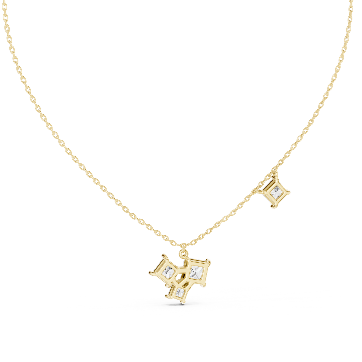 Princess Cut Lab Grown Diamond Station & Cluster Drops Pendant