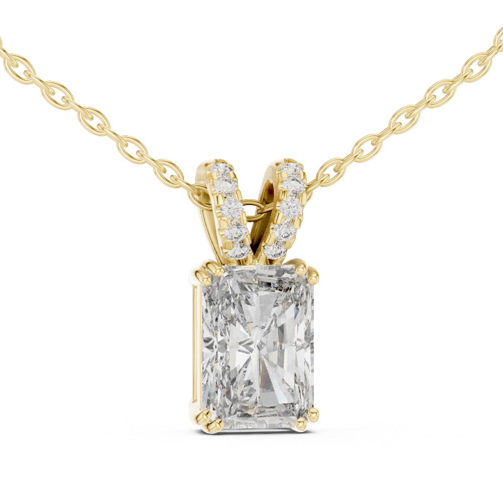 Radiant Cut Lab Grown Diamond Solitaire Pendant with Pave Split V-Bail
