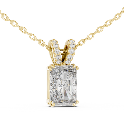 Radiant Cut Lab Grown Diamond Solitaire Pendant with Pave Split V-Bail