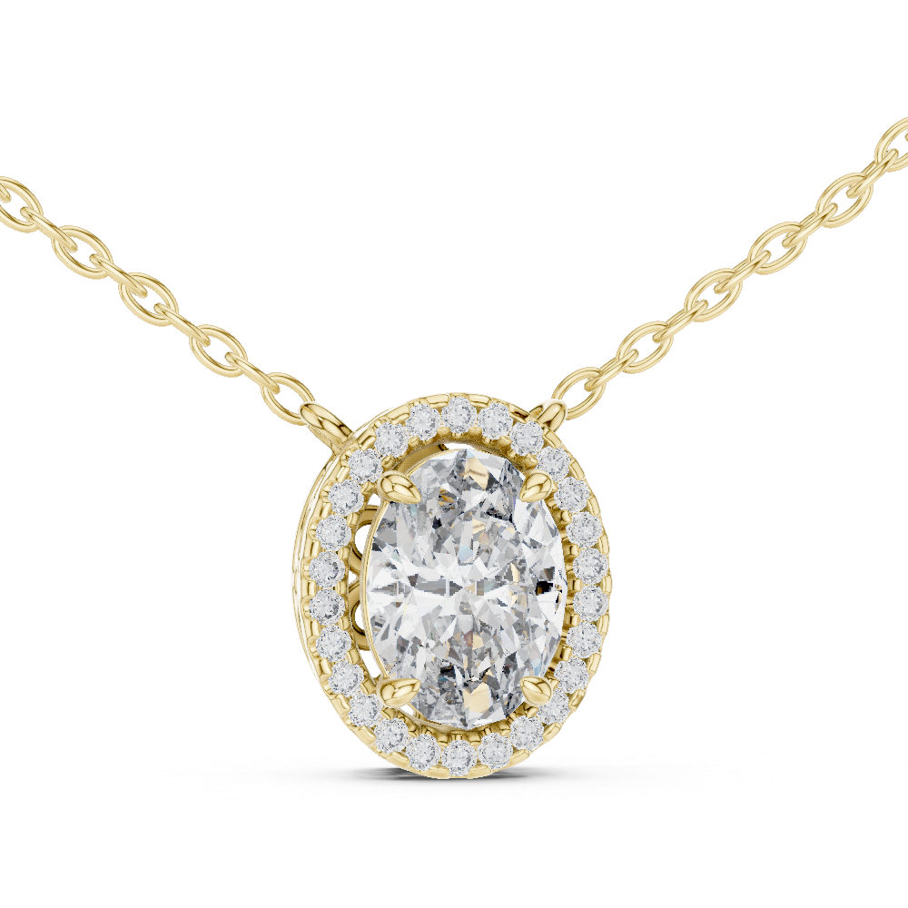 Oval Cut Lab Grown Diamond Solitaire Halo Pendant
