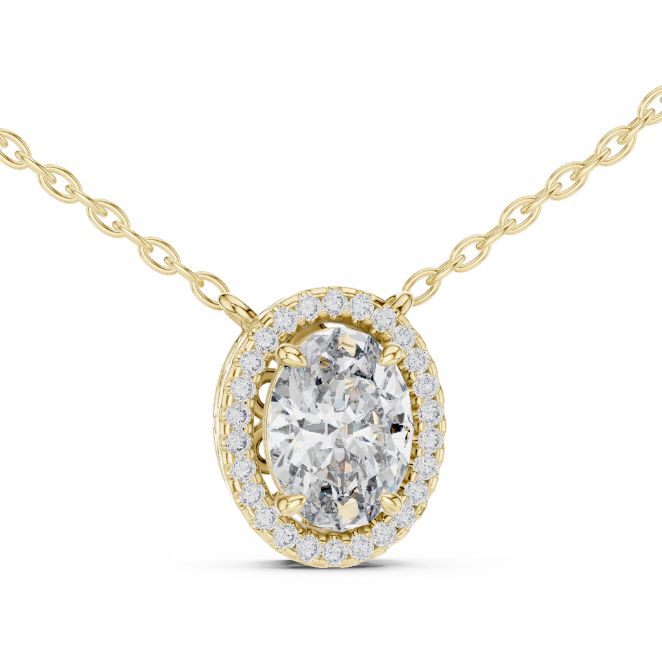Oval Cut Lab Grown Diamond Solitaire Halo Pendant