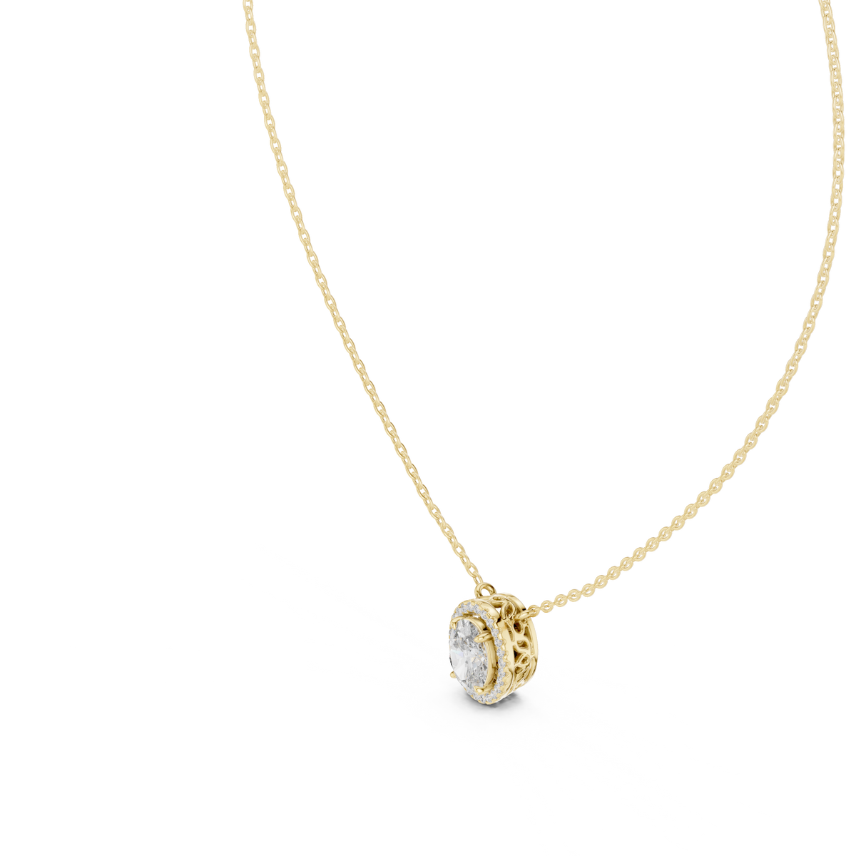 Oval Cut Lab Grown Diamond Solitaire Halo Pendant