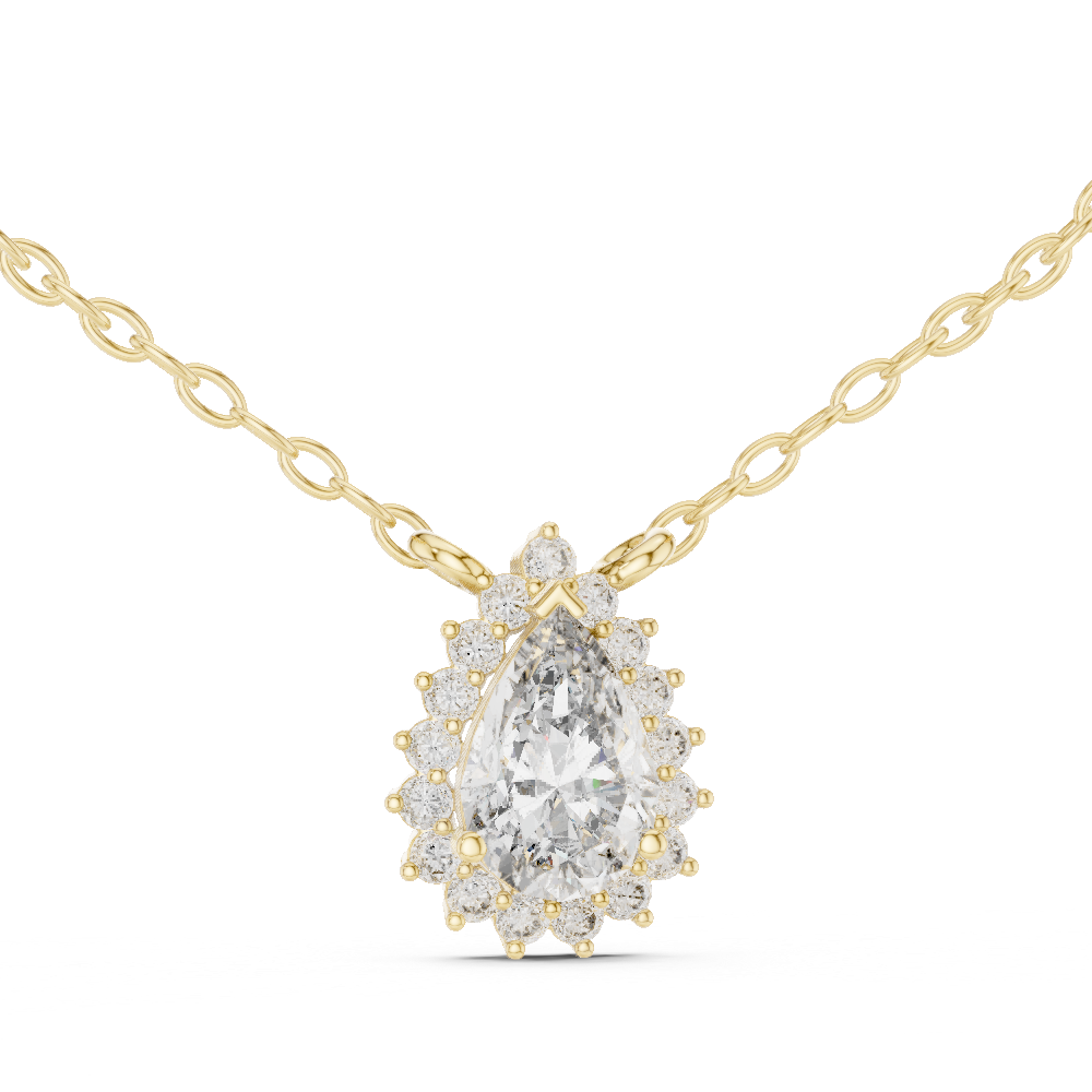 Pear Cut Lab Grown Diamond Scalloped Halo Pendant