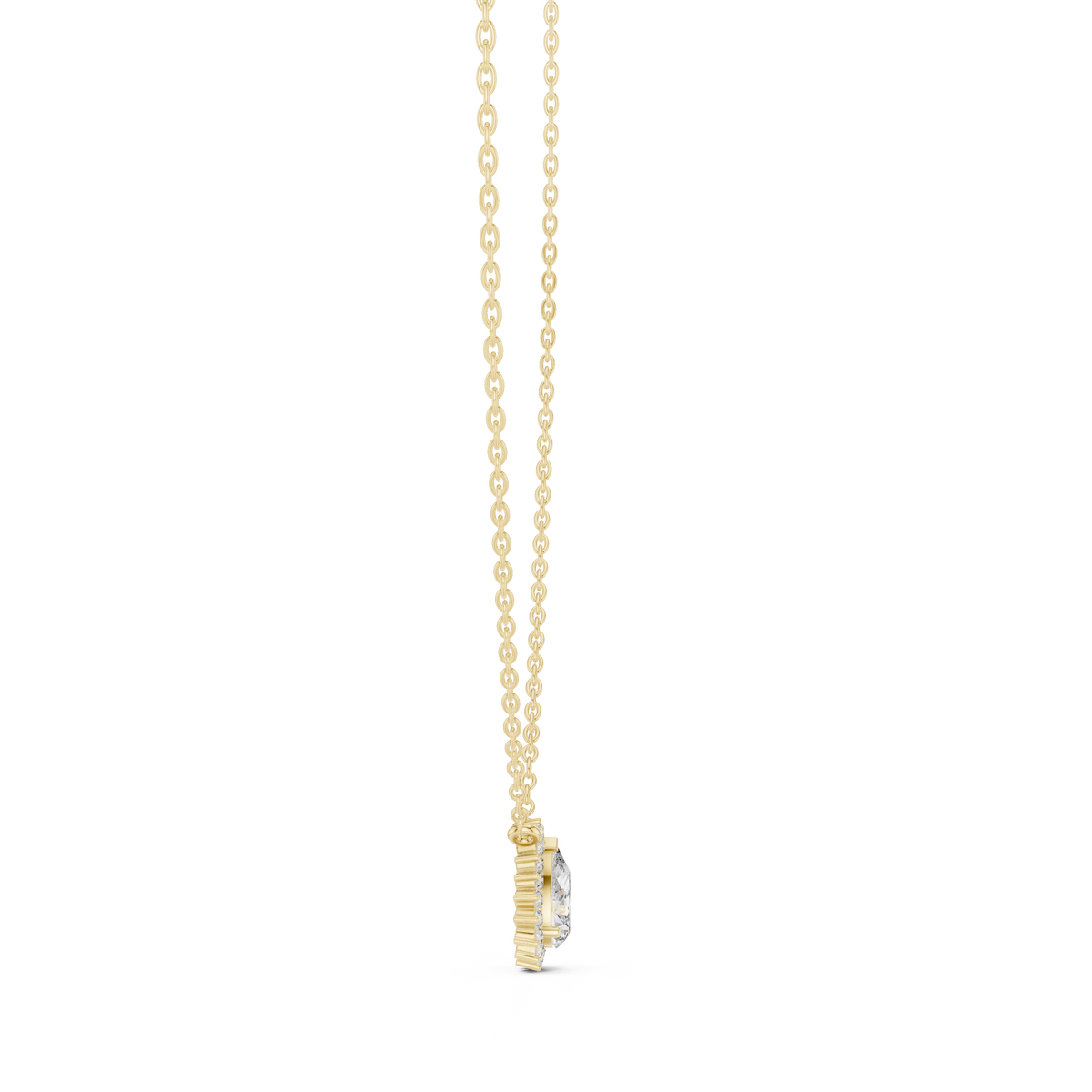 Pear Cut Lab Grown Diamond Scalloped Halo Pendant
