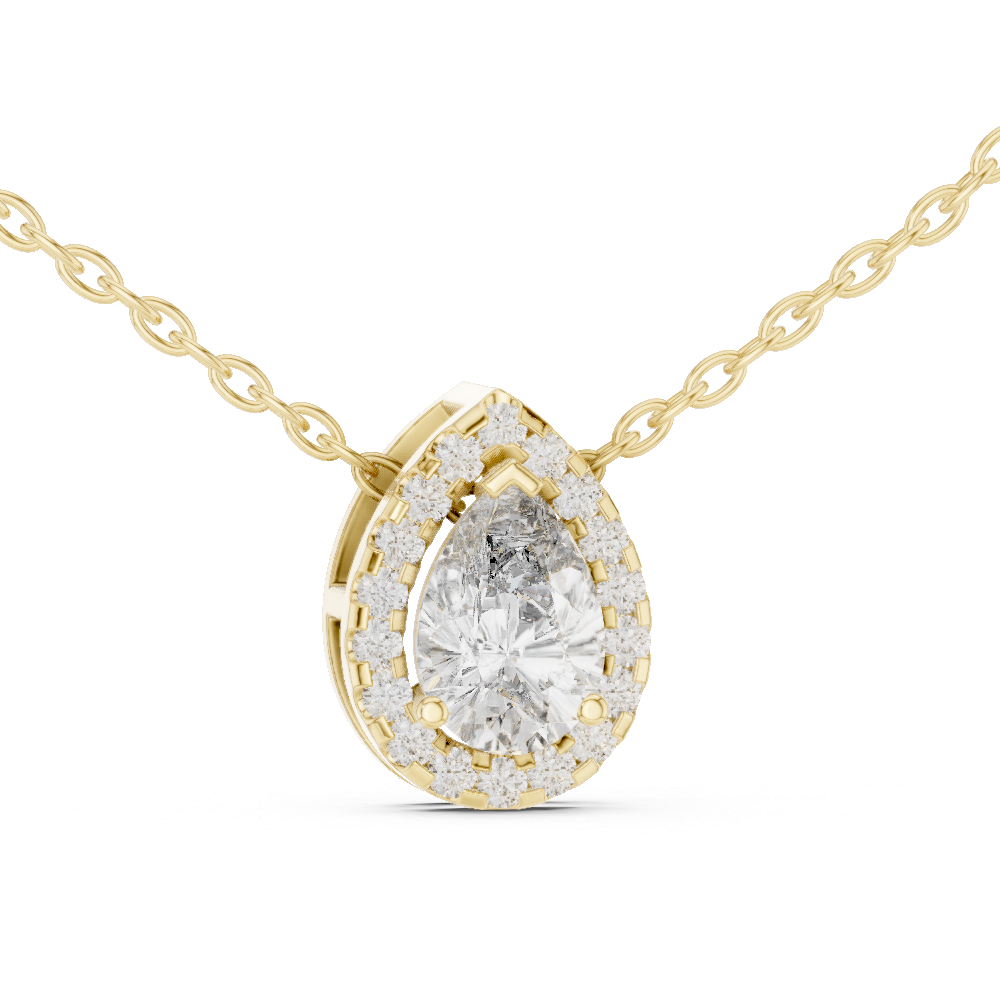 Pear Cut Lab Grown Diamond Solitaire Halo Pendant