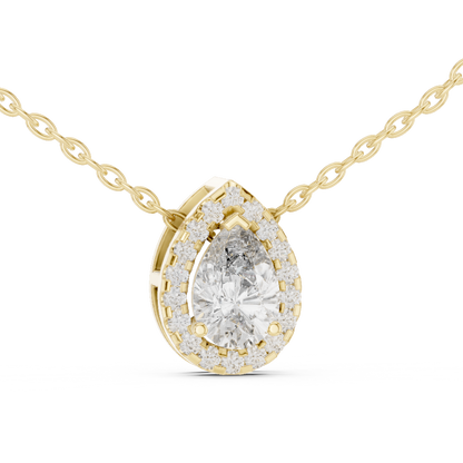 Pear Cut Lab Grown Diamond Solitaire Halo Pendant