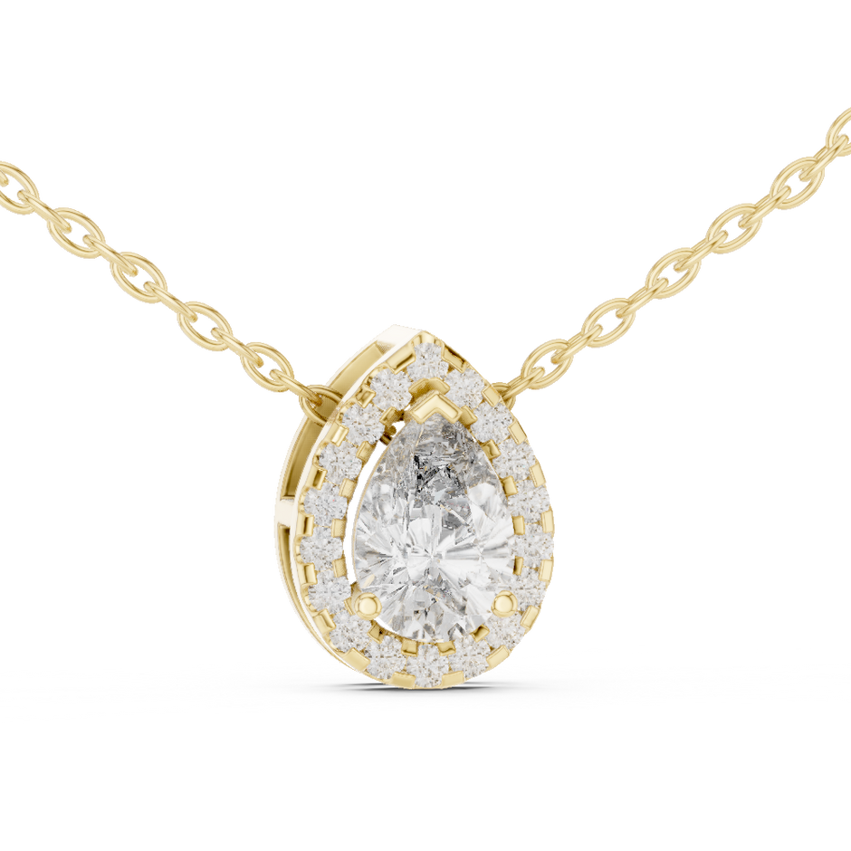 Pear Cut Lab Grown Diamond Solitaire Halo Pendant
