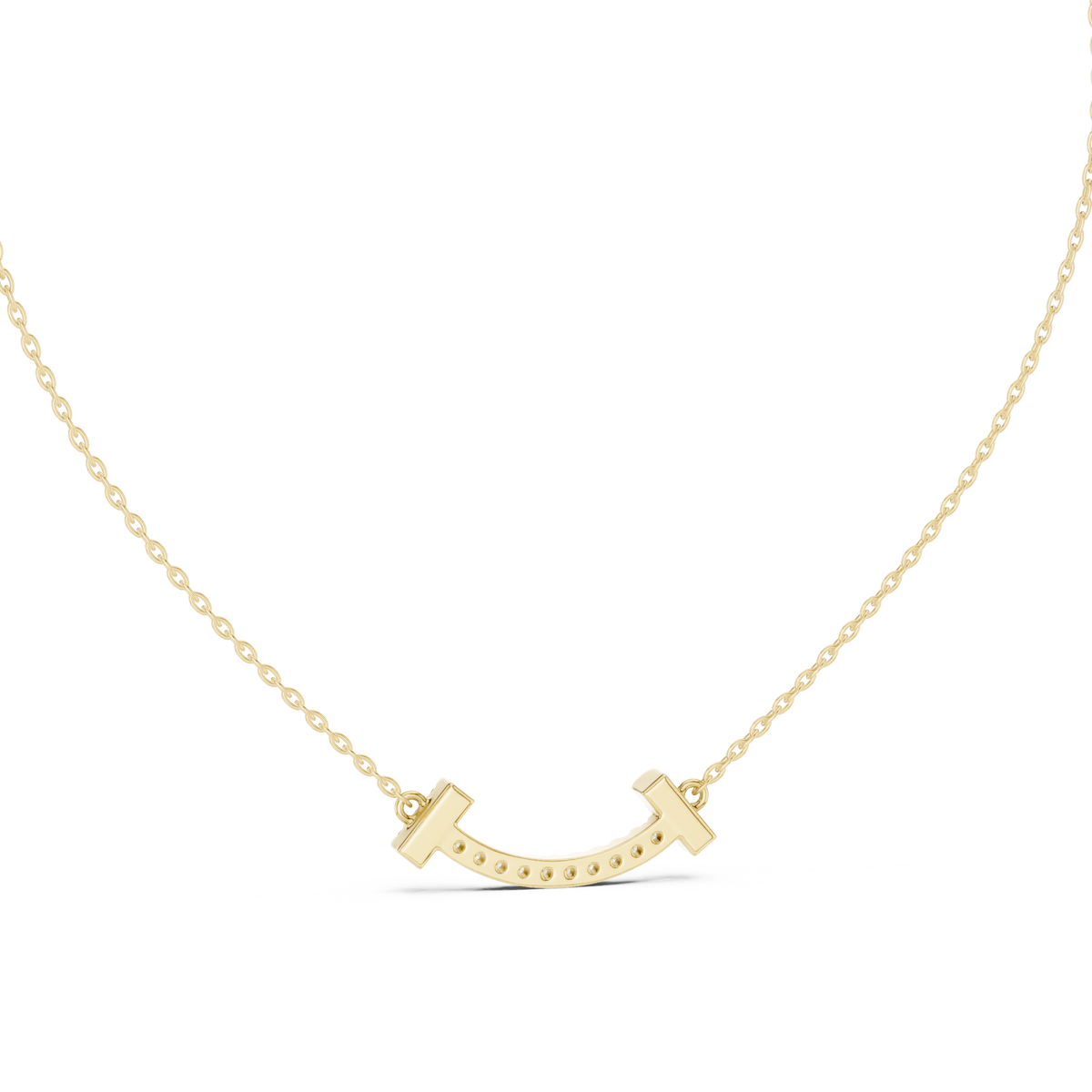 Curved Smile Pave Lab Grown Diamond Bar Pendant