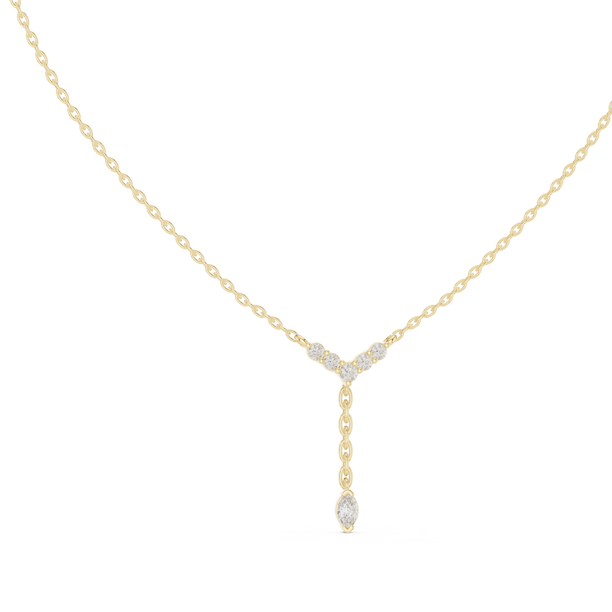Chevron Round Diamond V-Bar & Marquise Drop Y-Pendant