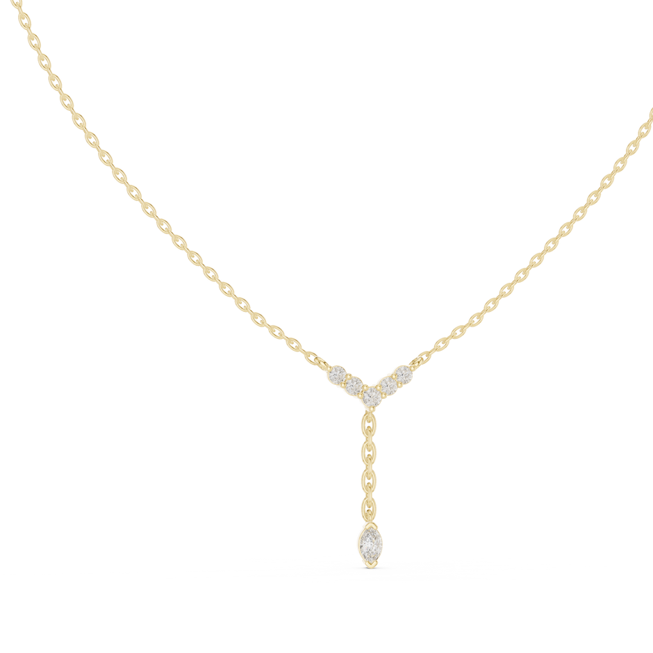 Chevron Round Diamond V-Bar & Marquise Drop Y-Pendant