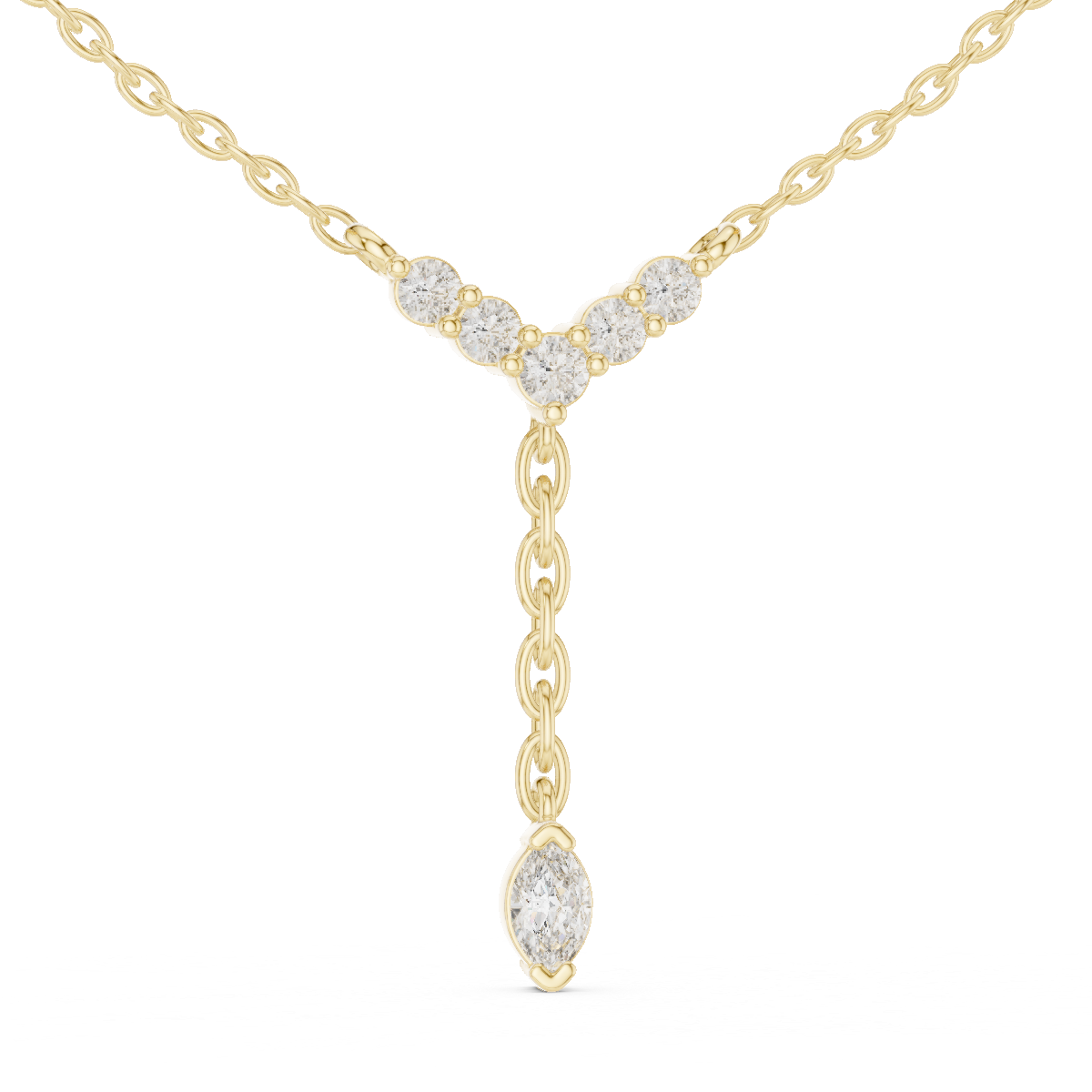 Chevron Round Diamond V-Bar & Marquise Drop Y-Pendant