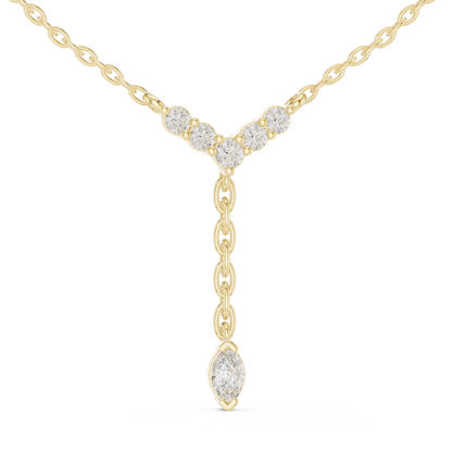 Chevron Round Diamond V-Bar & Marquise Drop Y-Pendant