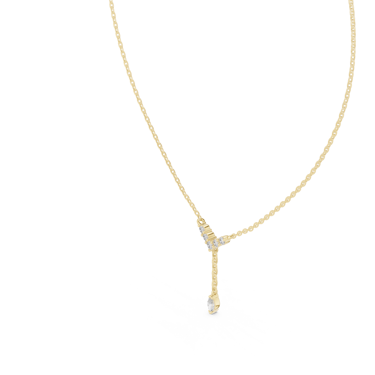 Chevron Round Diamond V-Bar & Marquise Drop Y-Pendant