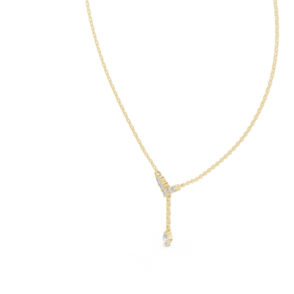 Chevron Round Diamond V-Bar & Marquise Drop Y-Pendant