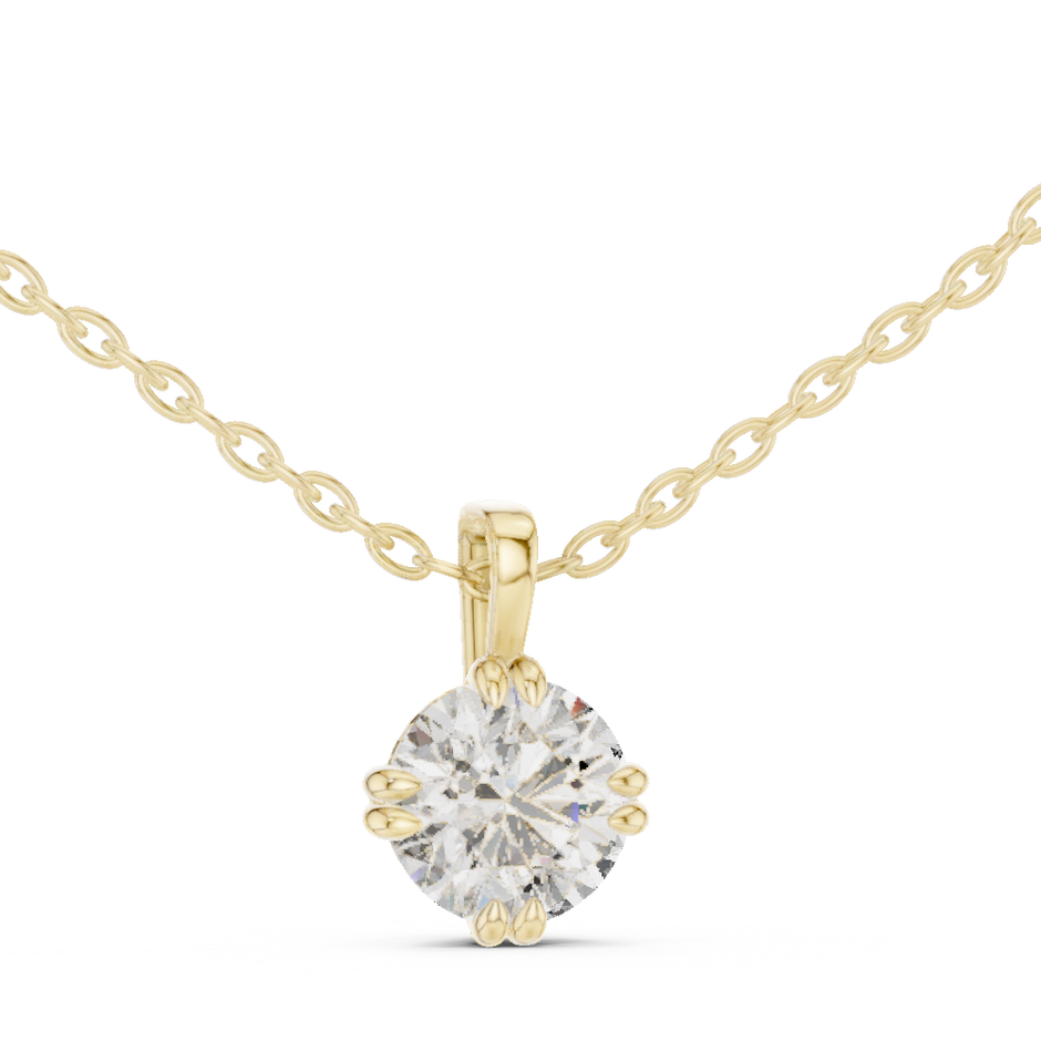 Double-Claw Round Lab Grown Diamond Solitaire Pendant