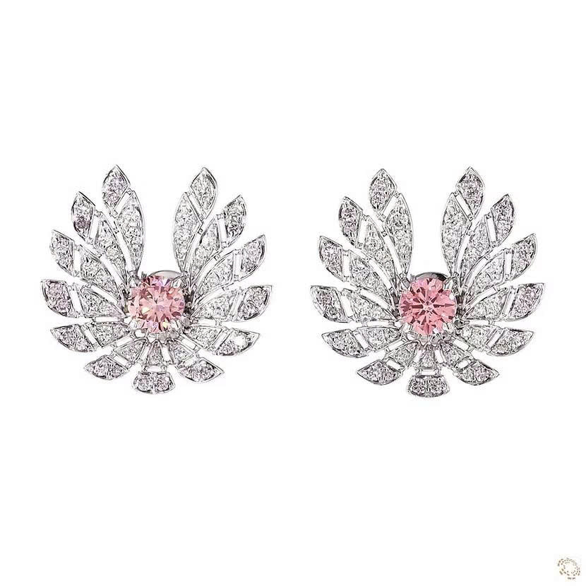 Wing Feather Pink Lab Grown Diamond Earrings