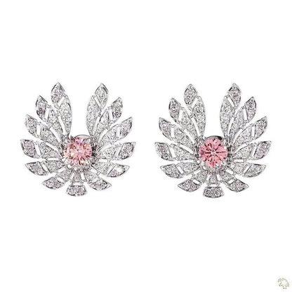 Wing Feather Pink Lab Grown Diamond Earrings