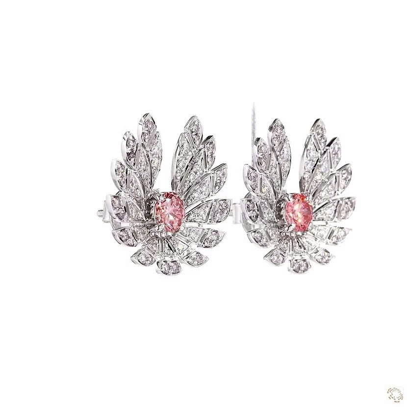 Wing Feather Pink Lab Grown Diamond Earrings