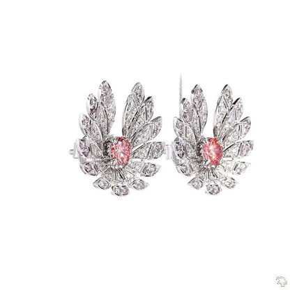 Wing Feather Pink Lab Grown Diamond Earrings