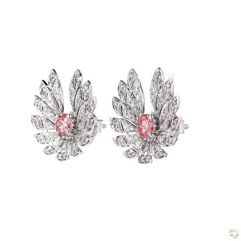 Wing Feather Pink Lab Grown Diamond Earrings