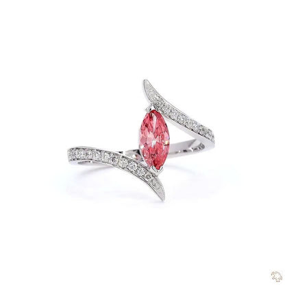 Marquise Shape Pink Lab Grown Diamond Solitaire Ring Pave Bypass Style