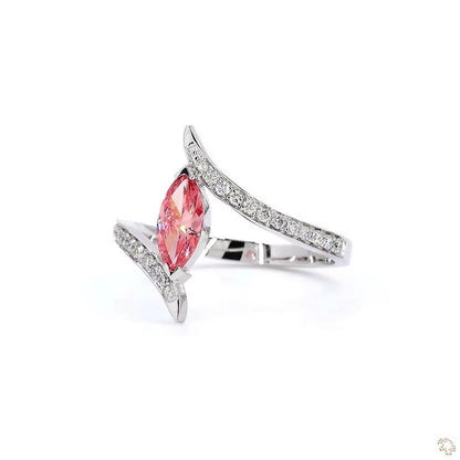 Marquise Shape Pink Lab Grown Diamond Solitaire Ring Pave Bypass Style
