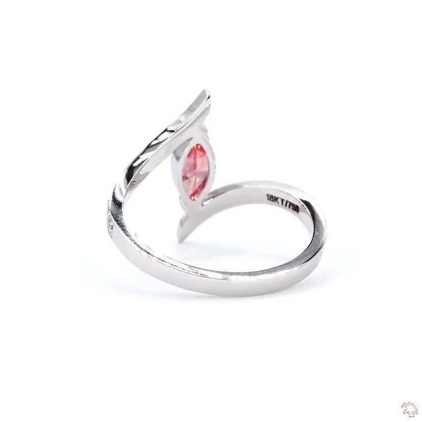 Marquise Shape Pink Lab Grown Diamond Solitaire Ring Pave Bypass Style