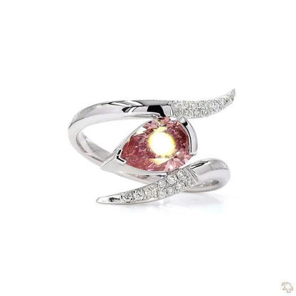 Pear Shape Pink Lab Grown Diamond Solitaire Ring Wave Bypass Band