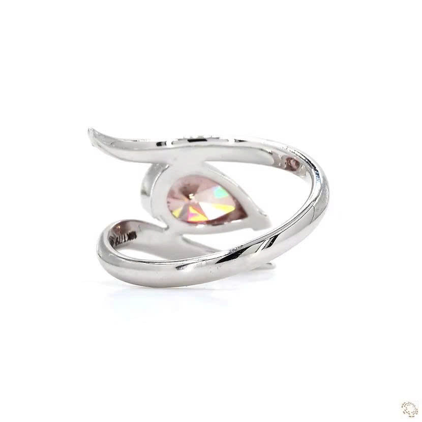 Pear Shape Pink Lab Grown Diamond Solitaire Ring Wave Bypass Band