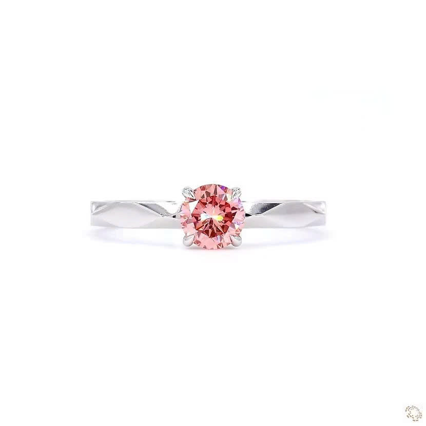 Four Prong Round Shape Pink Lab Grown Diamond Solitaire Ring