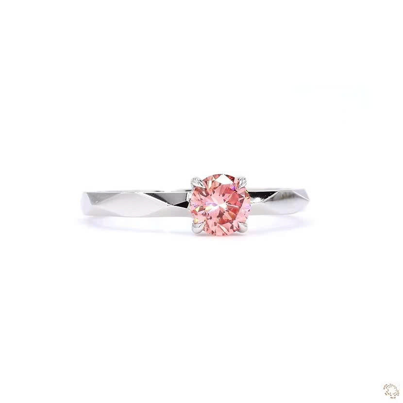 Four Prong Round Shape Pink Lab Grown Diamond Solitaire Ring