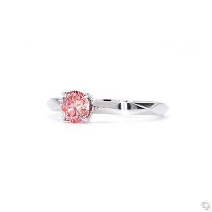 Four Prong Round Shape Pink Lab Grown Diamond Solitaire Ring